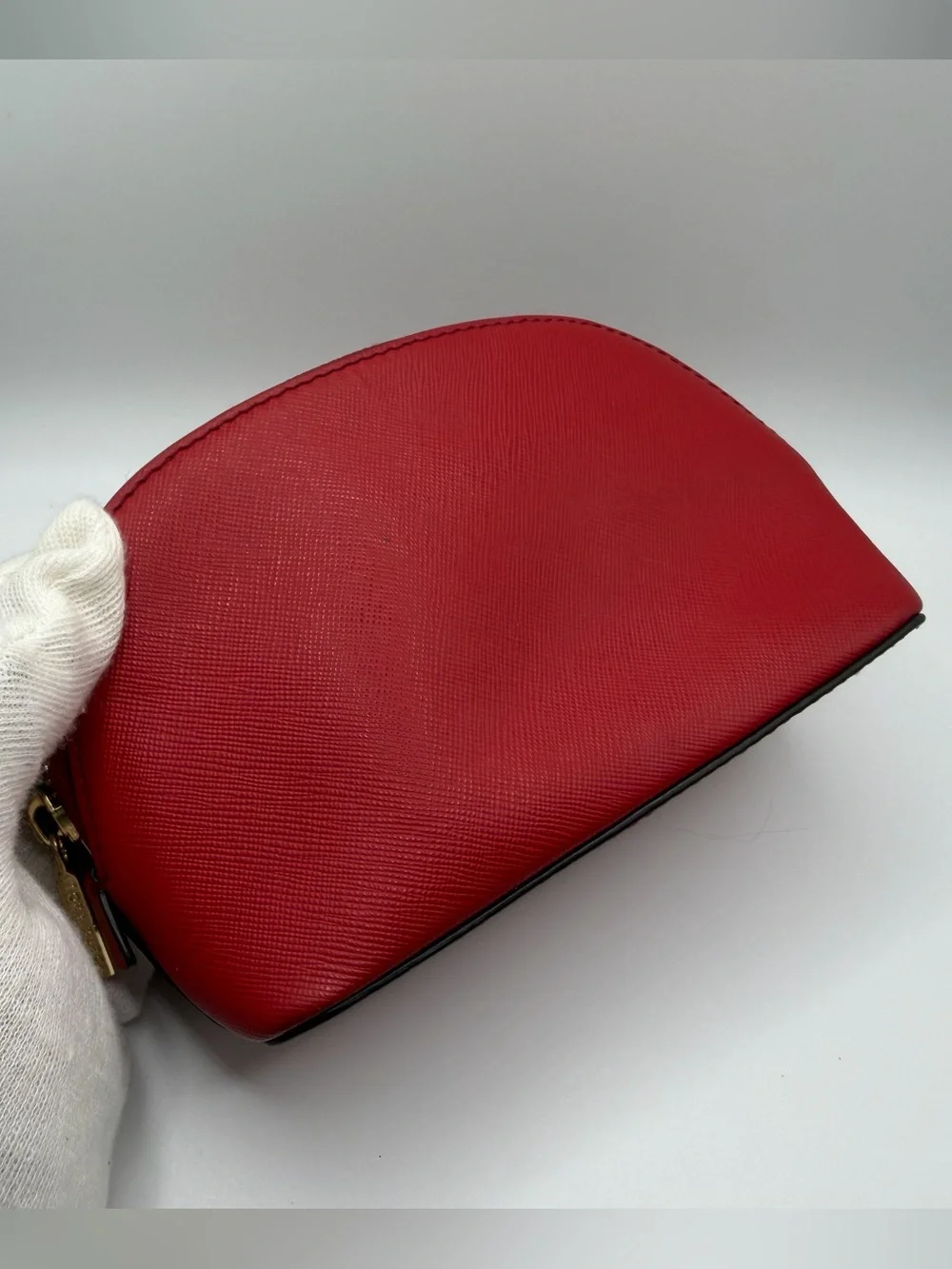 Tory Burch Robinson Small Red Saffiano Leather Makeup Bag